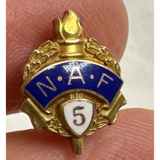 10k Gold Anniversary Pin Naf 5 Year Torch Leaves Blue White Enamel Vintage